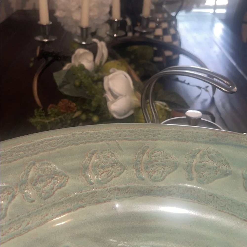 Pottery Barn Ceramic Rustic Footed Serving Bowl Platter Large 16” dia. x 9” H